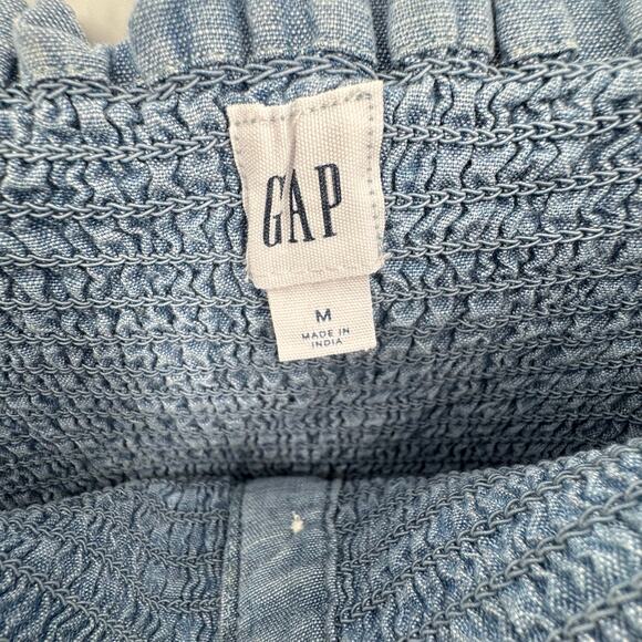 Gap dress size M sleeveless smocked chambray spaghetti strap button front cami - Picture 7 of 8